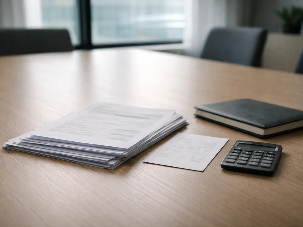 Anonymous boardroom desk with documents and a payroll slip, suggesting income components for an SME director.