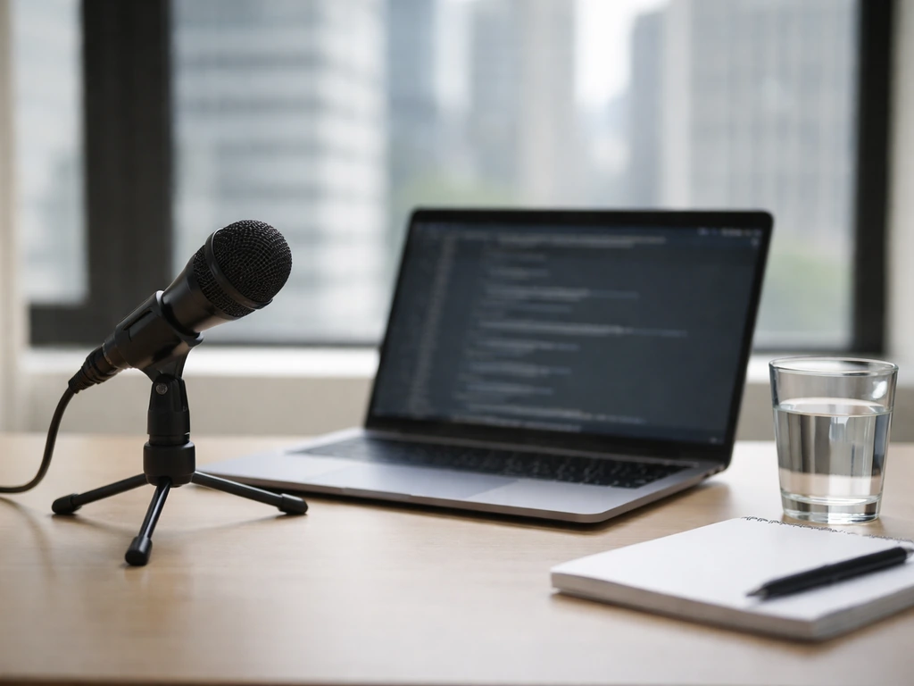 Anonymous studio desk with microphone and blurred laptop, suggesting media-driven income sources.