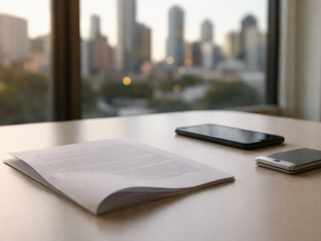 Blurred private document on a desk with a turned-away phone, symbolizing undisclosed net worth for a private professiona