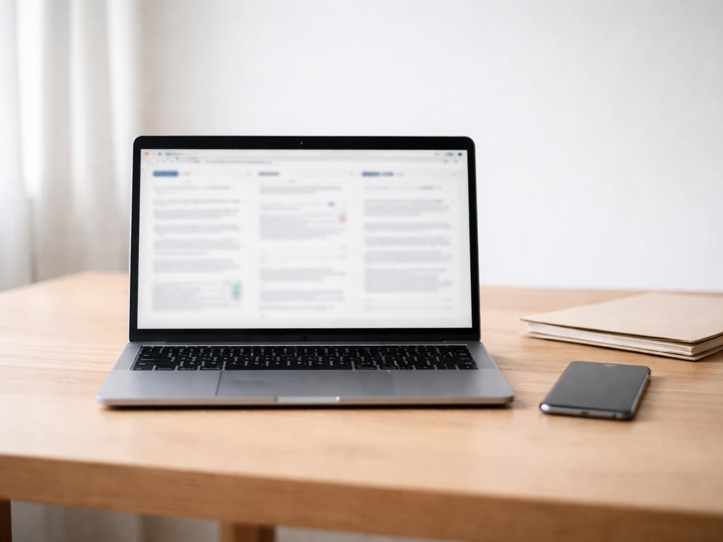 Minimal desktop scene with a laptop and open web pages suggesting public sources used for verification