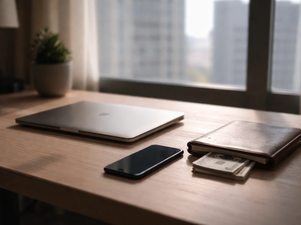 Minimal business scene with a smartphone and laptop, suggesting a finance and public-profile topic
