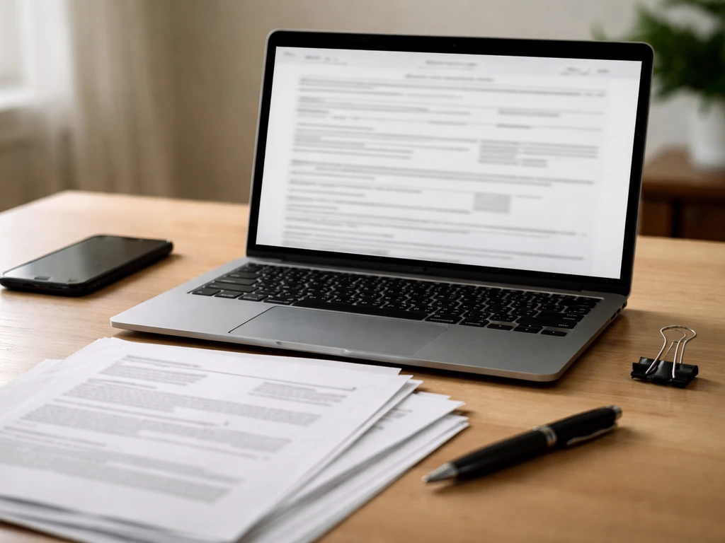 Minimal office desk with laptop and paperwork implying SEC filing-based net worth methodology