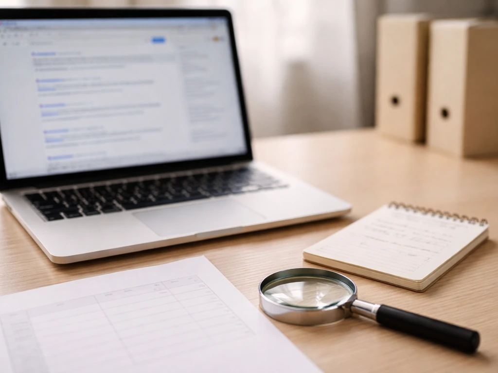 Minimal laptop scene symbolizing verifying earnings from multiple sources, with notes and a spreadsheet-style chart.