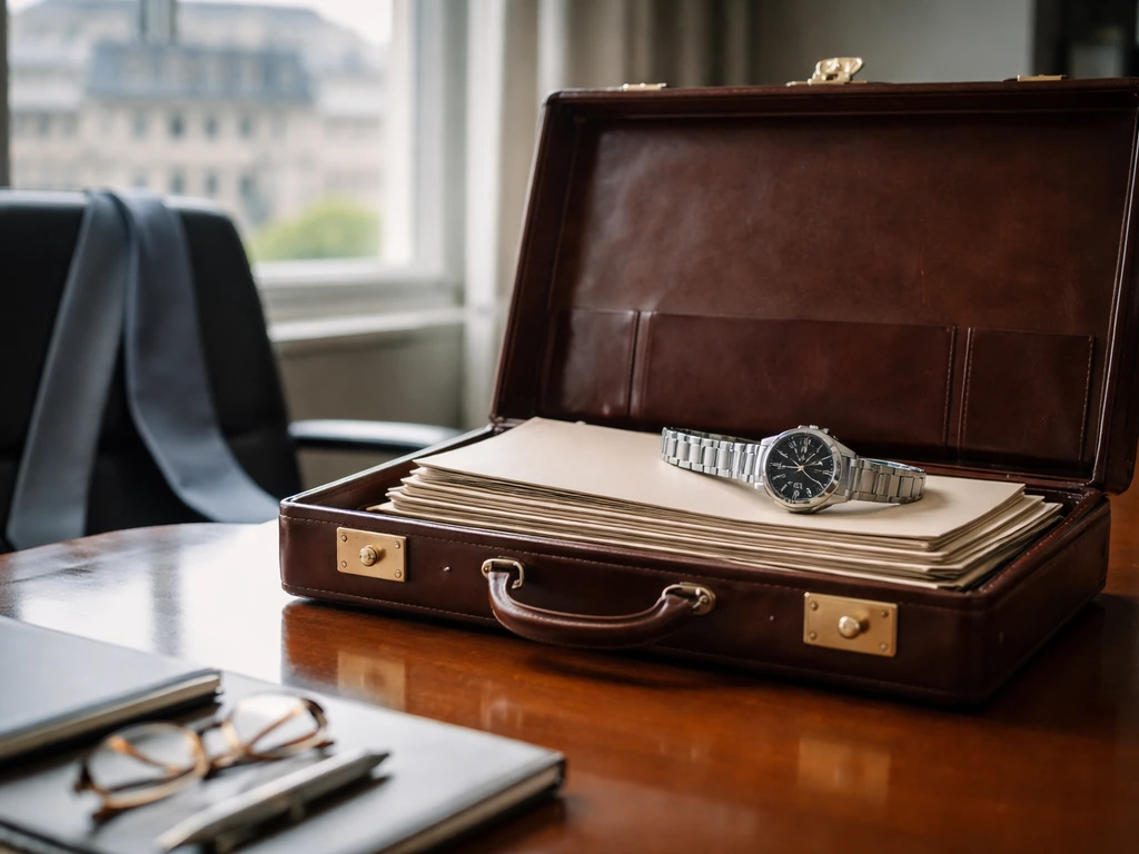 Anonymous business desk scene symbolizing Swatch-era executive wealth research