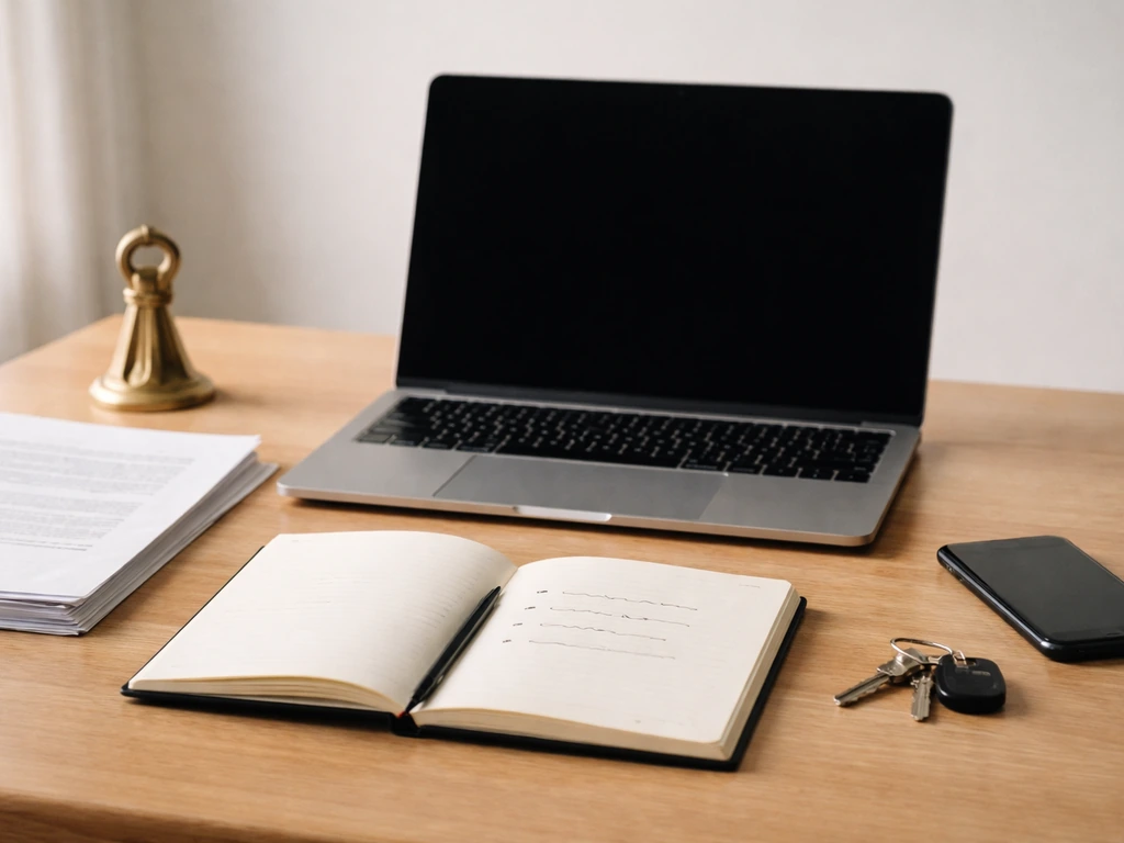 Anonymous desk with laptop and unreadable documents suggesting building blocks for income triangulation