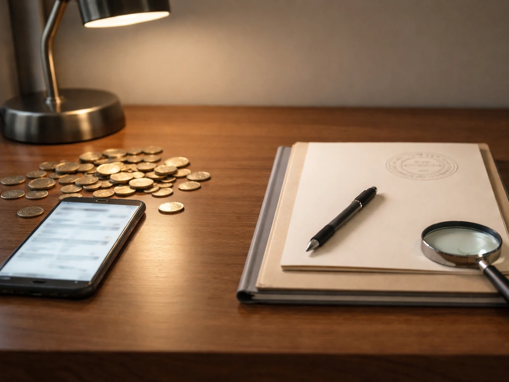 Minimal desk scene with blurred smartphone and wallet, symbolizing verified vs inflated claims
