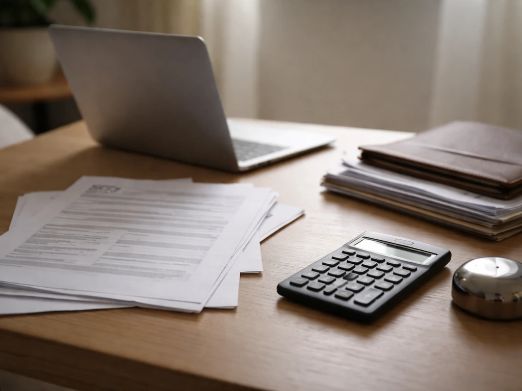 Office desk with documents and calculator suggesting incomplete verification of a claimed net worth figure.