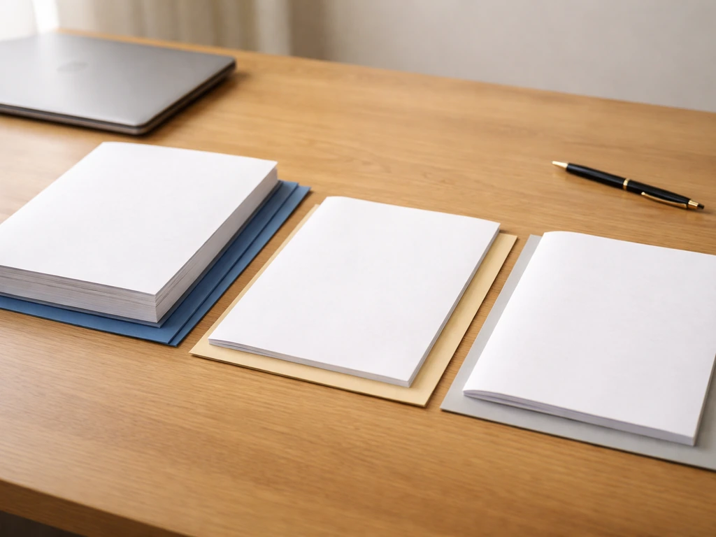 Documents representing SEC filings on a wooden desk beside a laptop and pen, no readable text.