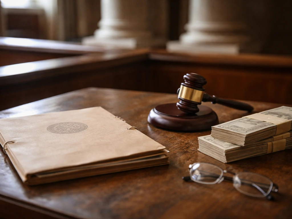 Courtroom desk with a gavel and sealed folder, suggesting documented asset records and financial inquiry.
