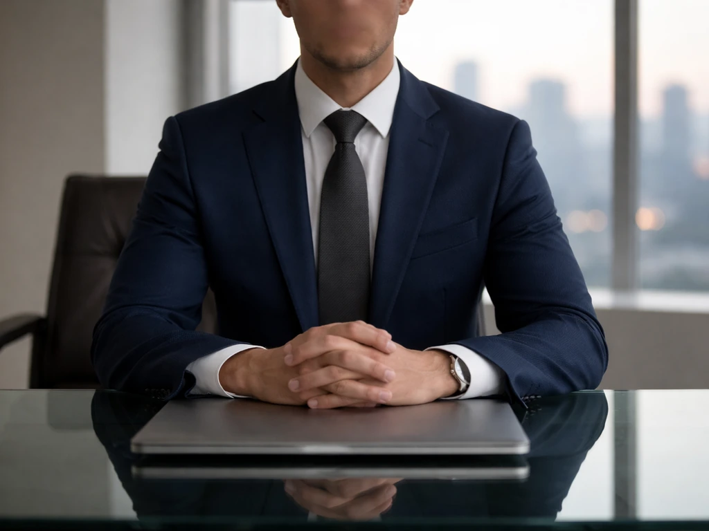 Anonymous corporate executive in a minimalist office, middle-initial disambiguation vibe without any recognizable person